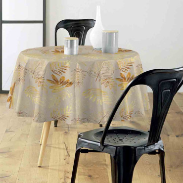 Nappe ronde 180 cm motif Naturine naturel – Une touche végétale élégante pour sublimer votre table avec douceur et raffinement.