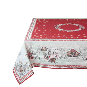 Nappe Savoie rouge et grise 260 x 145 cm – Esprit montagnard et traditionnel pour une table chaleureuse et conviviale.