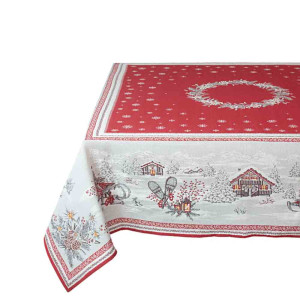 Nappe Savoie rouge et grise 260 x 145 cm – Esprit montagnard et traditionnel pour une table chaleureuse et conviviale.