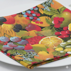 Serviette de table Fruits en coton imprimé – 40 x 40 cm – Un motif coloré et gourmand pour une table pleine de vitalité.
