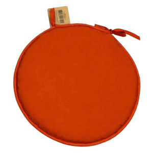Coussin de chaise rond 40 cm couleur terracotta, en 100 % polyester antitache, avec attaches pour un maintien optimal.
