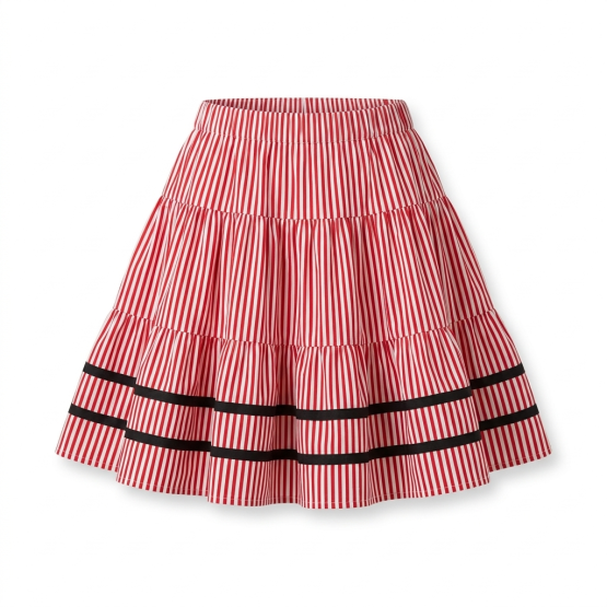 Jupe niçoise enfant 6 ans, en coton à fines rayures rouges et blanches, dotée d’une taille élastiquée confortable.