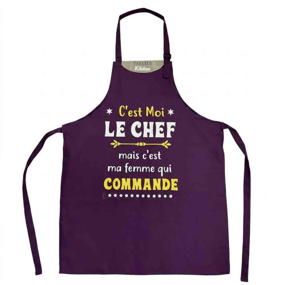 Tablier humoristique coton C'est moi le chef mais c'est ma femme qui commande