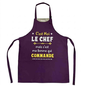 Tablier humoristique coton C'est moi le chef mais c'est ma femme qui commande