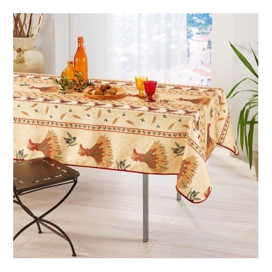 Nappe olive et blé paille 2m40/1m50 anti tache infroissable