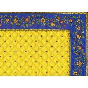 Chemin de table cadré matelassé exclusif jaune bleu cadre fleurs bleu m / 38 cm 