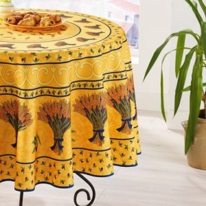 Nappe ronde anti tache infroissable 1 m 80 olive et Blé jaune