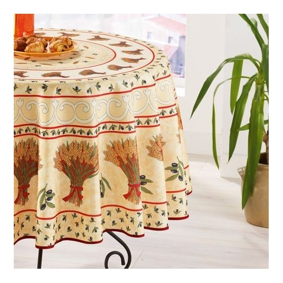 Nappe ronde 1m80 anti tache infroissable olive et Blé Paille Nappe ronde 1m80 anti tache infroissable olive et Blé Paille