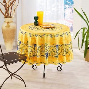 Nappe ronde anti tache sans repassage Glycine et Lavande jaune 1m80