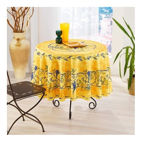 Nappe ronde anti tache sans repassage Glycine et Lavande jaune 1m80 Nappe ronde anti tache sans repassage Glycine et Lavande jaune 1m80