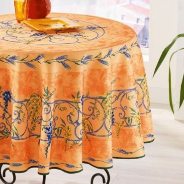 Nappe ronde anti tache sans repassage Glycine et Lavande saumon 1m80