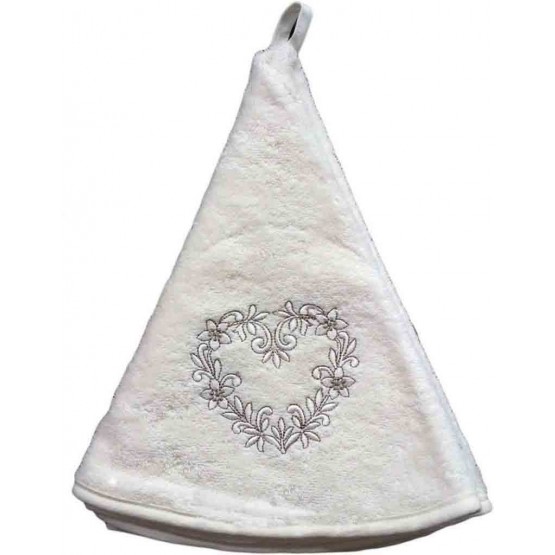 Essuie main rond en éponge coeur écru Essuie main rond en éponge coeur écru