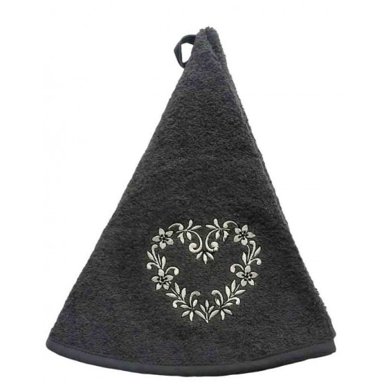Essuie main rond en éponge coeur gris Essuie main rond en éponge coeur gris