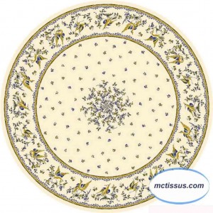 Nappe ronde coton 1m80 faïence de moustiers  bleu