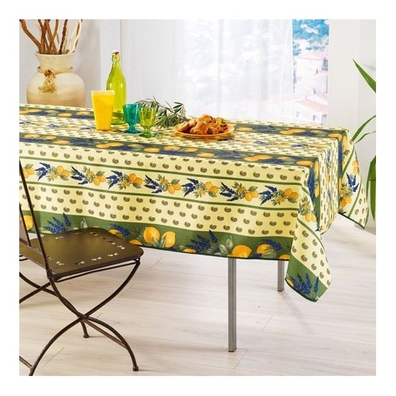 Nappe anti tache infroissable citron lavande vert  2m / 1m50