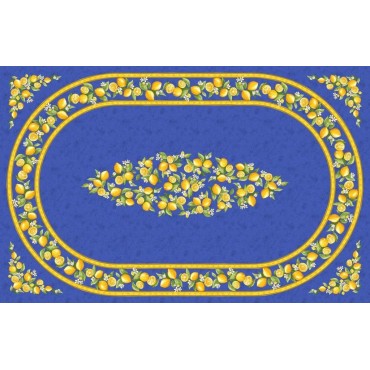Nappe coton enduit  plastifiée citron bleu 2m50 / 1m55