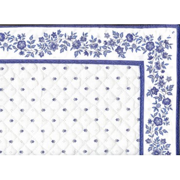 Set de table exclusif cadré blanc bleu fleur blanc