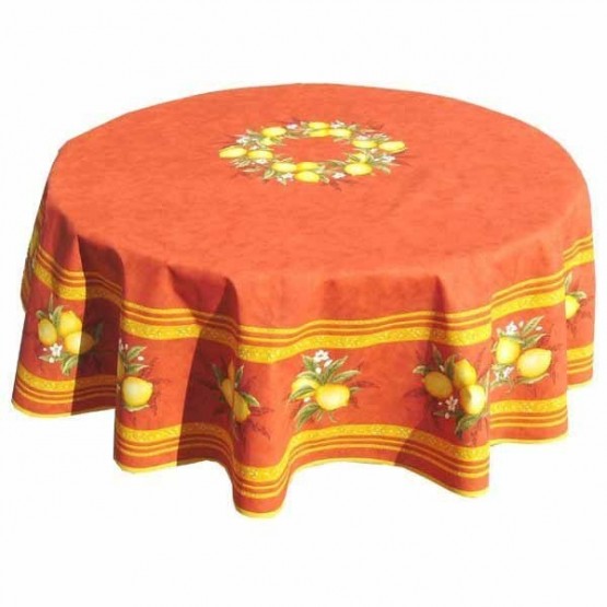 Nappe ronde coton enduite citron orange 1m80 Nappe ronde coton enduite citron orange 1m80