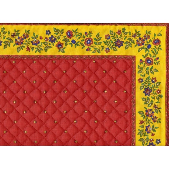 Set de table exclusif cadré rouge jaune fleur jaune