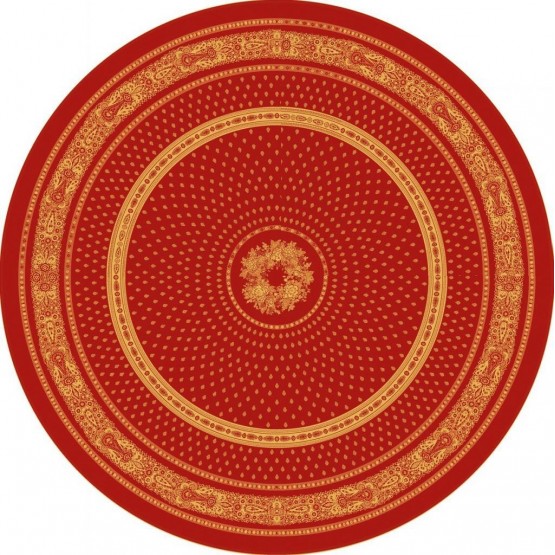 Nappe ronde jacquard coton tissé  2m30 Bastide rouge