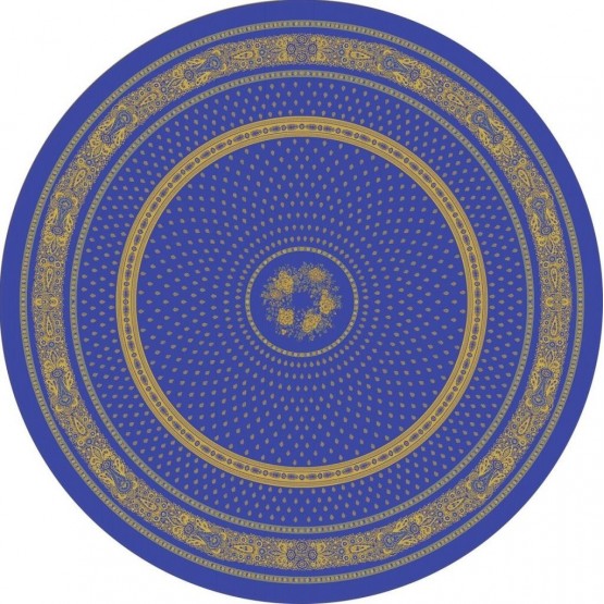 Nappe ronde jacquard coton tissé  2m30 Bastide  bleu jaune