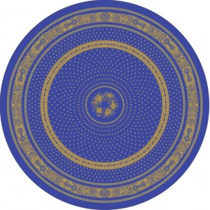 Nappe ronde jacquard coton tissé  2m30 Bastide  bleu jaune