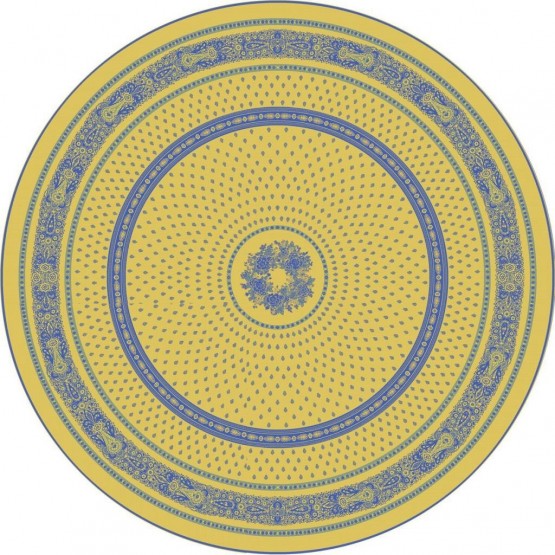 Nappe ronde jacquard coton tissé  2m30 Bastide jaune bleu