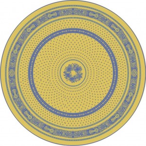 Nappe ronde jacquard coton tissé  2m30 Bastide jaune bleu