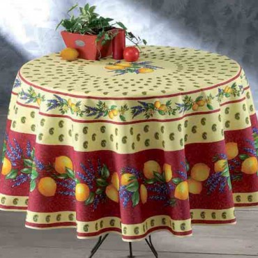 Nappe ronde 1m80 citron lavande rouge - polyester - provençale - antitache -