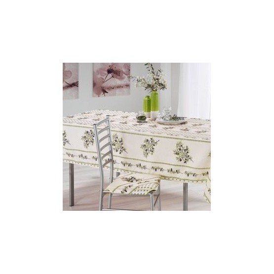 Nappe olivou écru vert rectangle 2m40