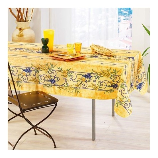 nappe provençale - rectangulaire - 2m40 - glycine - lavande - couleur jaune- polyester - antitache- infroissable