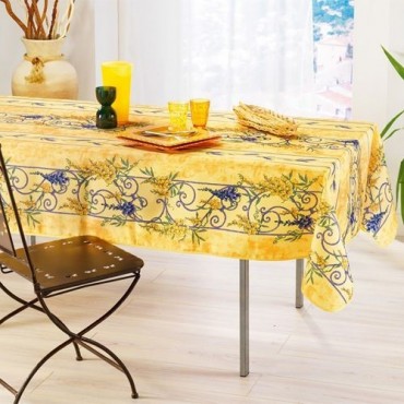 nappe glycine et lavande - couleur jaune - provençale - antitache - infroissable -  entretien facile - polyester