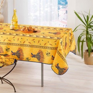 nappe-rectangle-provençale-bouquet-de-blé jaune-bleu-antitache-infroissable-polyester-tablecloth