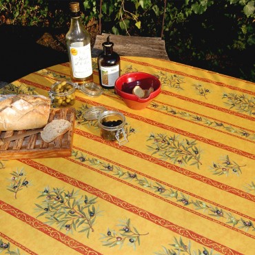nappe rectangulaire - type provençale - motif olive - clos des oliviers jaune - coton - 2m x 1m50