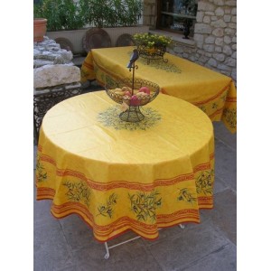 Nappe ronde coton enduit clos des oliviers orange 1m80