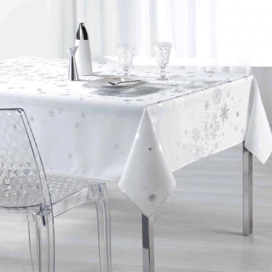 Nappe constellation blanc argent Noel 2m40 x 1m50 anti tache infroissable