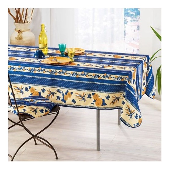 Nappe Abeille bleu 2m / 1m50 anti tache infroissable Nappe Abeille bleu 2m / 1m50 anti tache infroissable