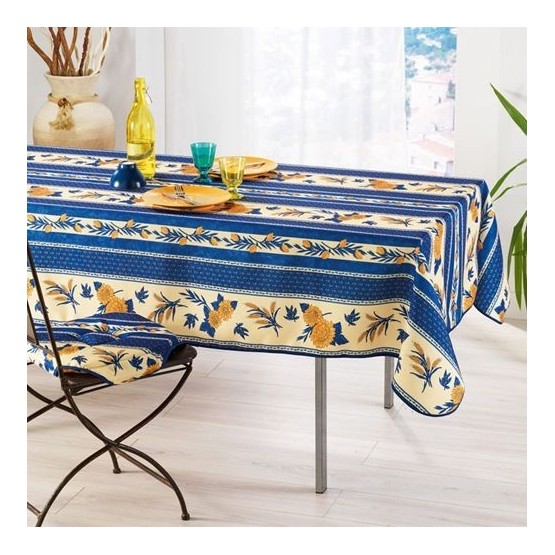 Nappe-rectangle-provençale-tournesol-abeille-citron-olive-blé-antitache-infroissable-tablecloth-no stain no iron-