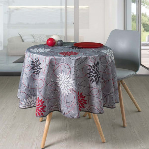 nappe-ronde-polyester-gris-rouge-moderne-antitache-sans repassage