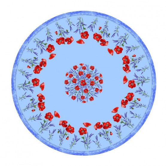 Nappe ronde 1 m 80 coton coquelicot lavande bleu ciel 1m80
