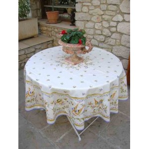 Nappe ronde coton 1m80 faïence de moustiers  bleu