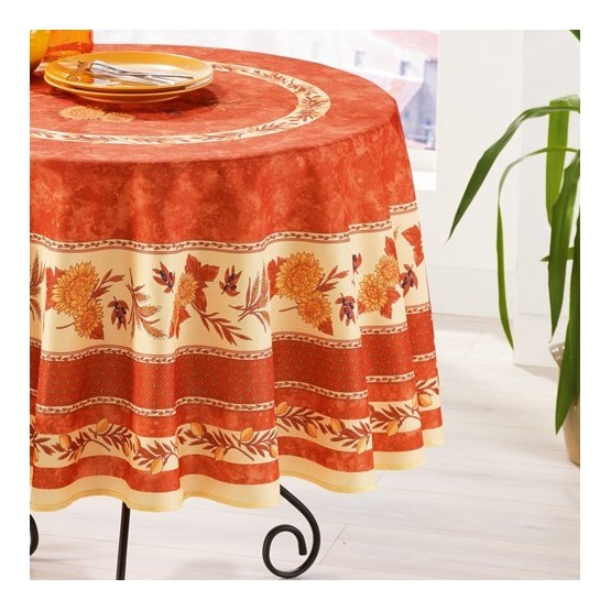 Nappe ronde Abeille brique 1m80 anti tache infroissable