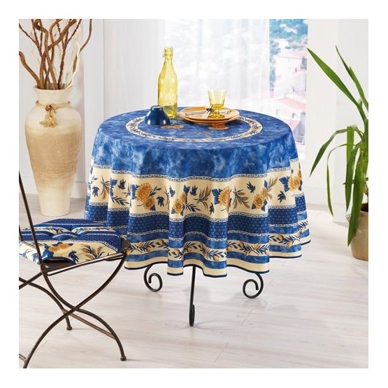 Nappe ronde Abeille bleu 1m80 anti tache infroissable