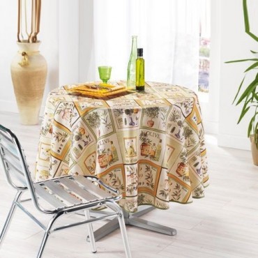 Nappe ronde patch olives 1m80 anti tache infroissable