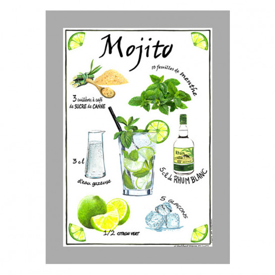 torchon-mojito-citron-rhum-menthe-sucre-glaçon-coton-qualité-linge-de cuisine--essuie-main