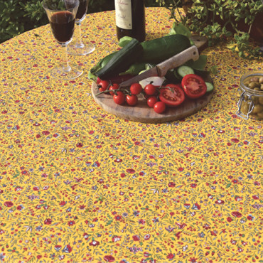 Nappe Beaucaire indienne jaune Enduit Plastifiée - 1m55 x1m20 - nappe enduite - nappe indienne- nappe provençale