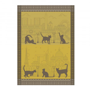 TORCHON JACQUARD CHAT VILLE - COTON