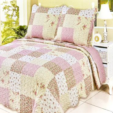 boutis victoria rose - dessus de lit - couvre lit - taie d'oreiller - réversible- fleurette