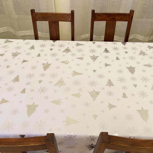 NAPPE DE NOEL P54 BLANCHE - RECTANGLE - POLYESTER - ANTITACHE  - INFROISSABLE - BLANC ARGENT