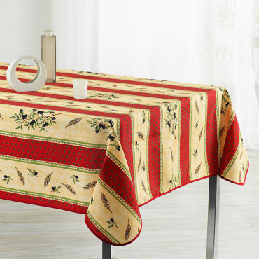 nappe 72680 rouge - olive jaune rouge - polyester - antitache - infroissable - or